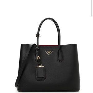 PRADA Saffiano Cuir Medium Double Bag Black Fuoco (pristine condition)